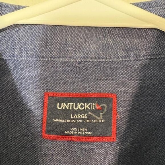 UNTUCKit Shirt Mens Large Navy Linen Short Sleeve Cameron Wrinkle Resistant - Picture 3 of 7